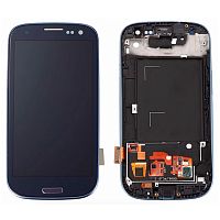 Дисплей для Samsung Galaxy S3 (i9301i) в сборе с рамкой синий Оригинал